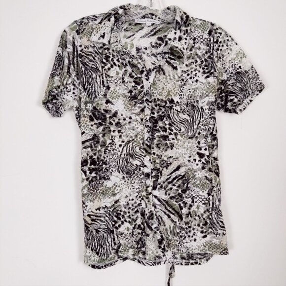 Classic Editions Womens Button Down Sheer Lace Blouse Shirt Leopard - Picture 1 of 5